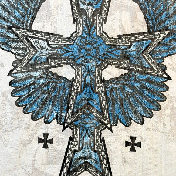 Helix Shirt Mens XL White Long Sleeve Button Down Gothic Cross Angel Wings Y2K - Picture 4 of 8